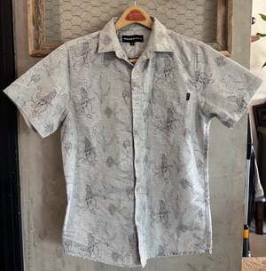 Molokai Surf Co Short Sleeve Button Down Shirt Size M Gray Octopus Theme